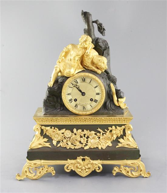 Barrand of Paris. A 19th century French bronze and ormolu mantel clock, 15in.